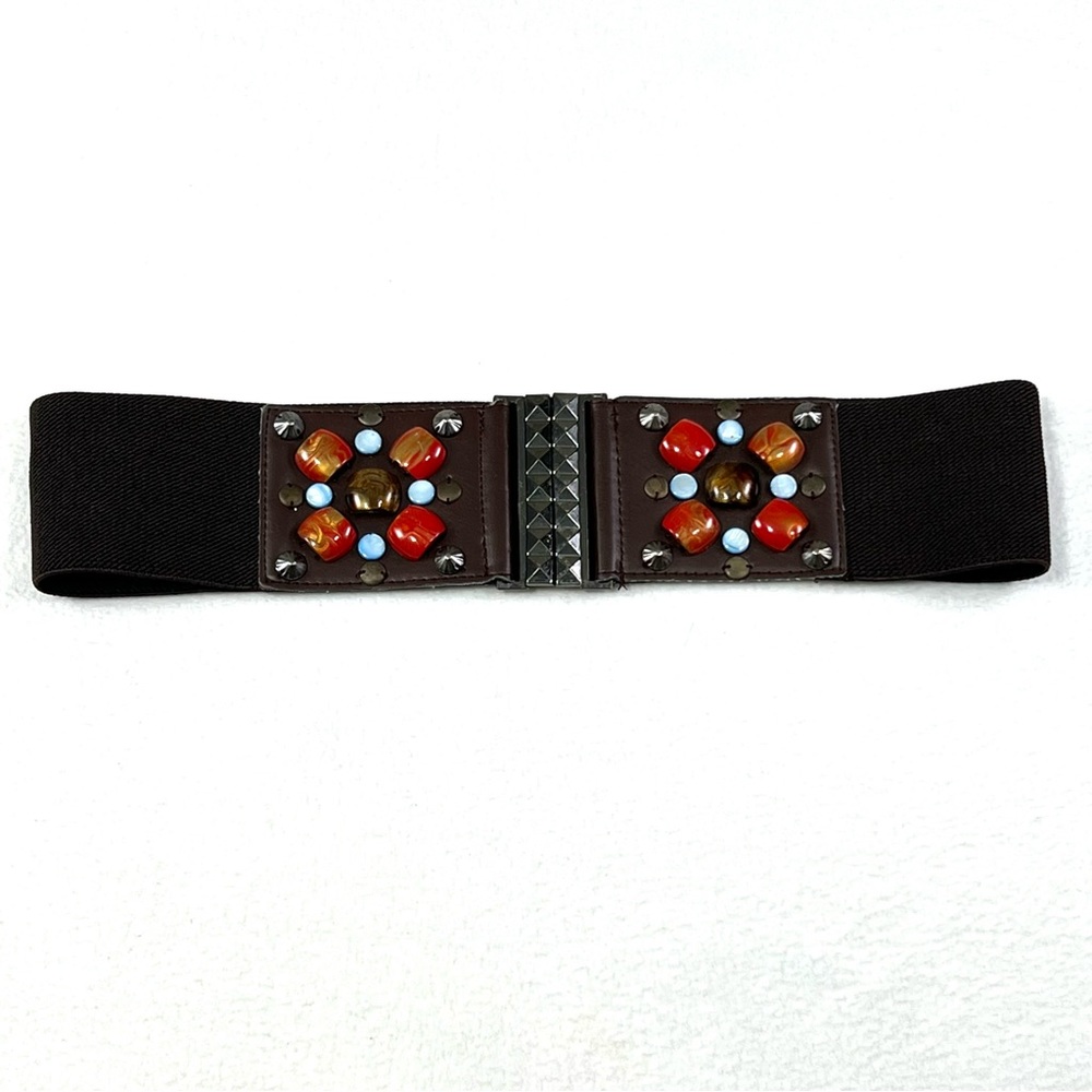Women’s Boho Wide Elastic Corset Waste Cinch Belt Jewels Beads Metal Cla…